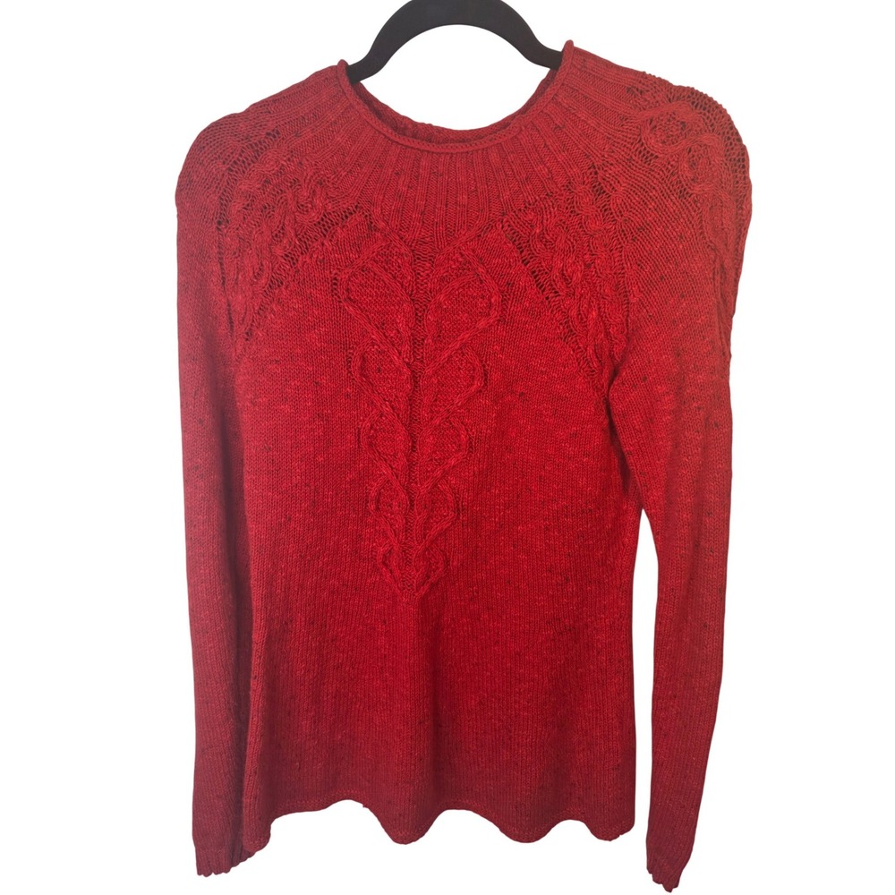 NIC+ZOE Mindfully Made Red Cable Knit Textured Pullover Sweater Womens XS